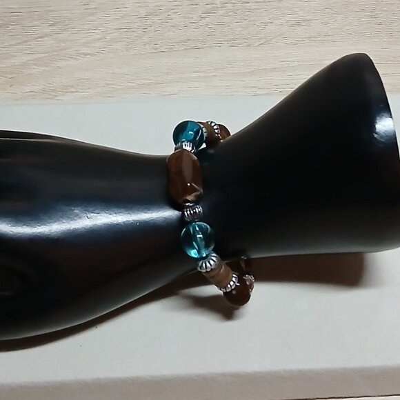 Hand Crafted Stretchy Glass Beaded Silver Tone Bracelet Fashion Jewelry #38 - Picture 7 of 11